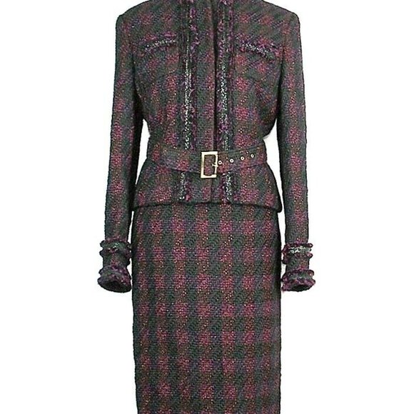 Jackets & Blazers - LES COPAINS GORGEOUS BLACK / PURPLE SUIT 90% WOOL SIZE 44 NEW MADE IN ITALY 122